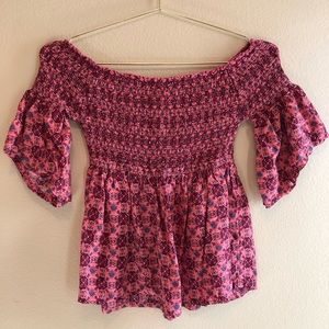 Hollister Boho Burgundy Boat Neck Top Size Small